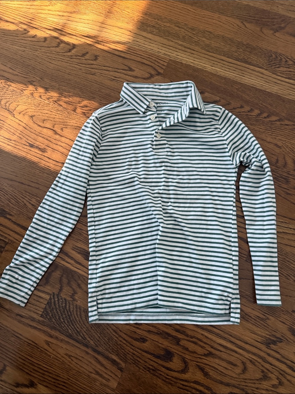Boys Crewcuts Green & White Striped Long-Sleeve Polo size 8/9
